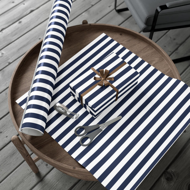 Navy Stripe Wrapping Paper: Elegant Gift Wrap, Satin or Matte Finish