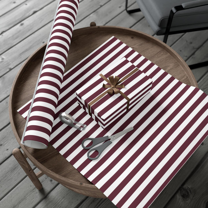 Burgundy Striped Wrapping Paper Birthday Gift Wrap Holiday Wrapping Paper Elegant & Classic Gift Wrap