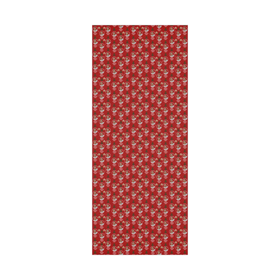 Custom Christmas Wrapping Paper Personalized Holiday Gift Wrap with Name, Gingerbread Tree Design, Dark Red Christmas Wrap
