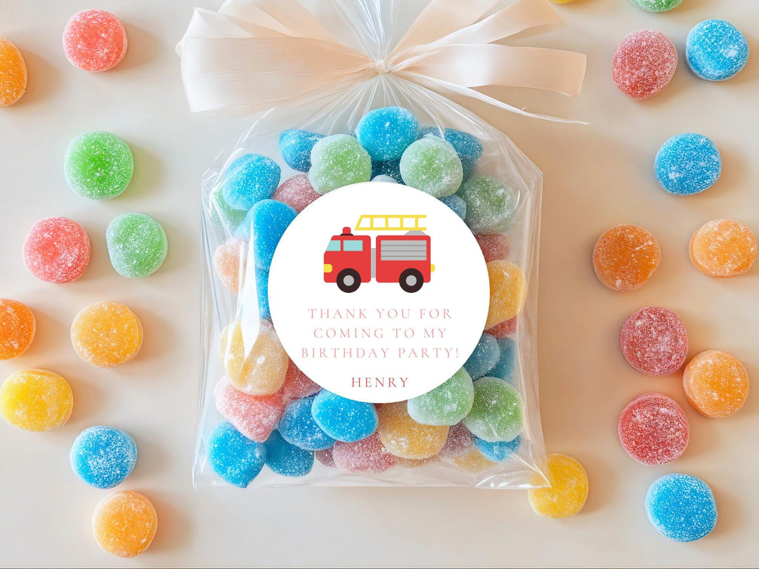 Firetruck Stickers: Custom Birthday Party Favors