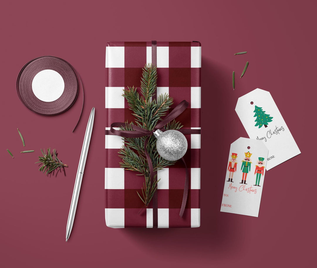 Burgundy Gingham Gift Wrap: Elegant Holiday Present Wrap