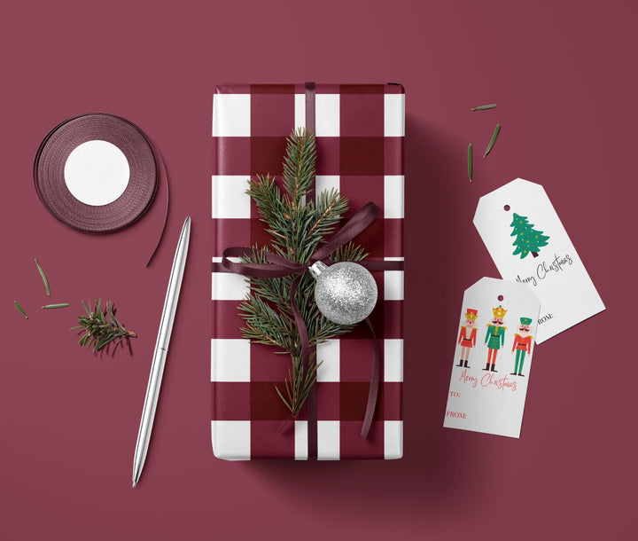 Burgundy Gingham Gift Wrap: Elegant Holiday Present Wrap