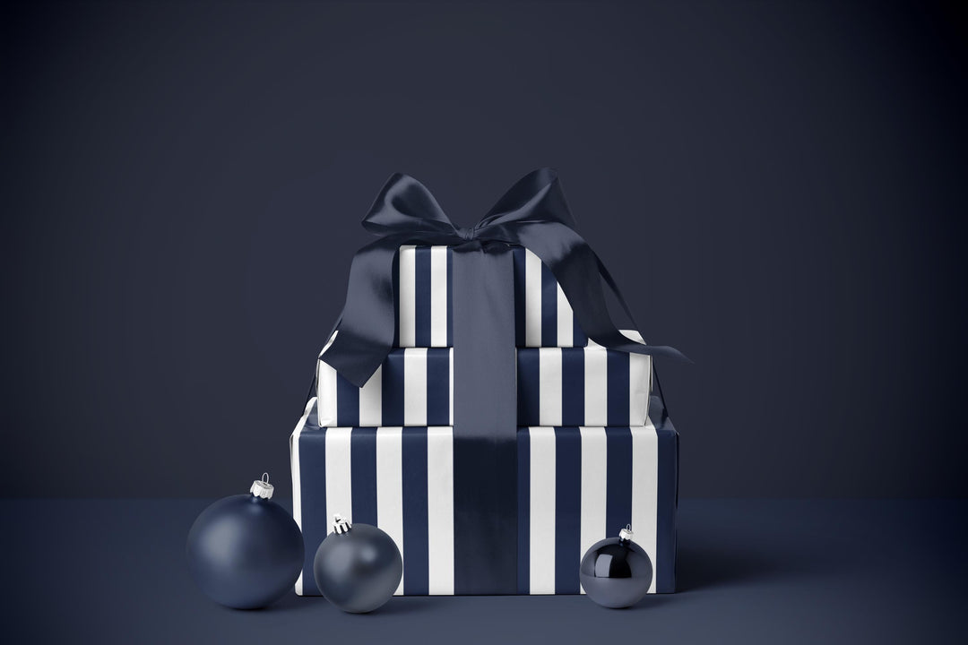 Navy Stripe Wrapping Paper: Elegant Gift Wrap, Satin or Matte Finish