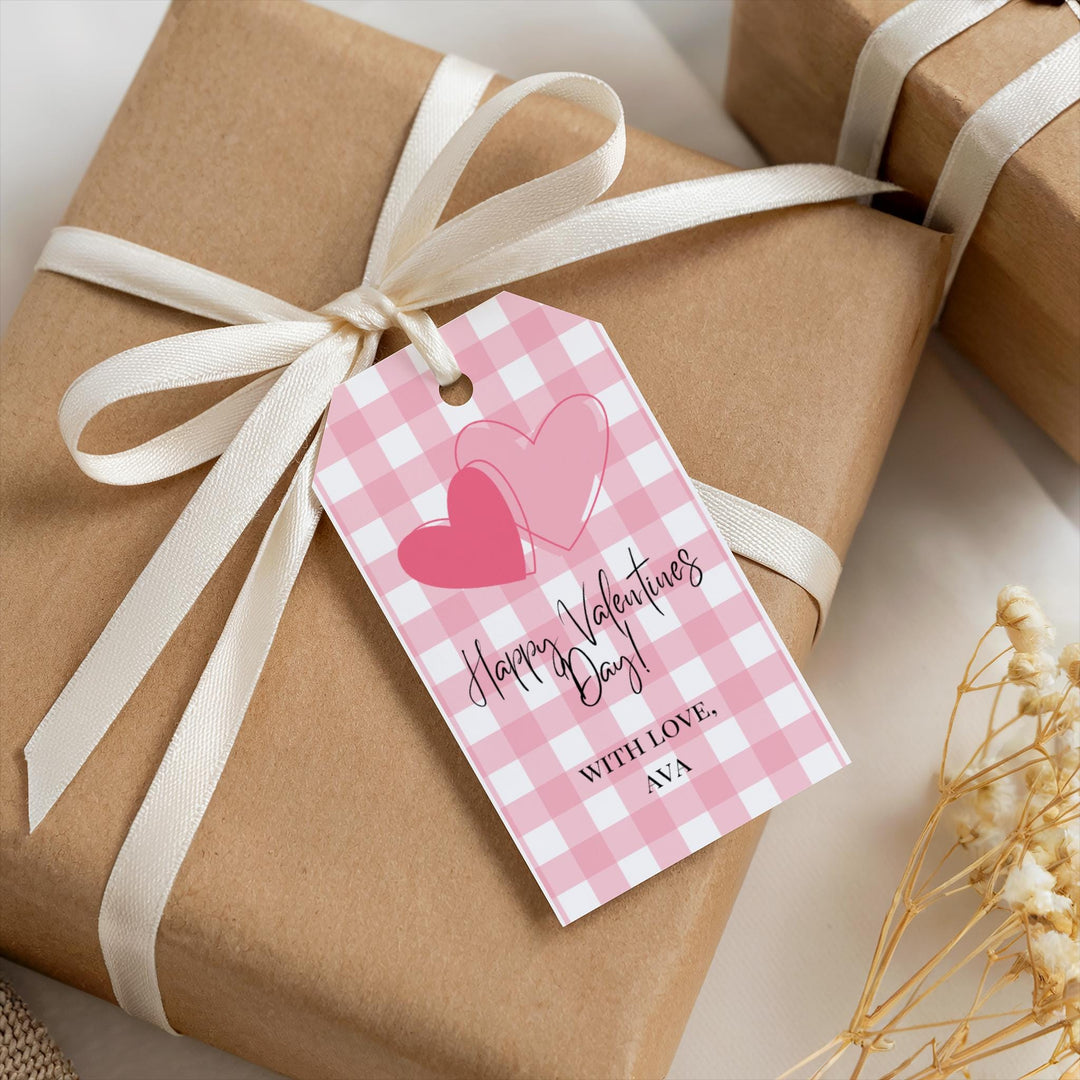 Pink Gingham Valentine's Day Gift Tags
