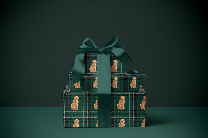 Golden Retriever Green Plaid Wrapping Paper