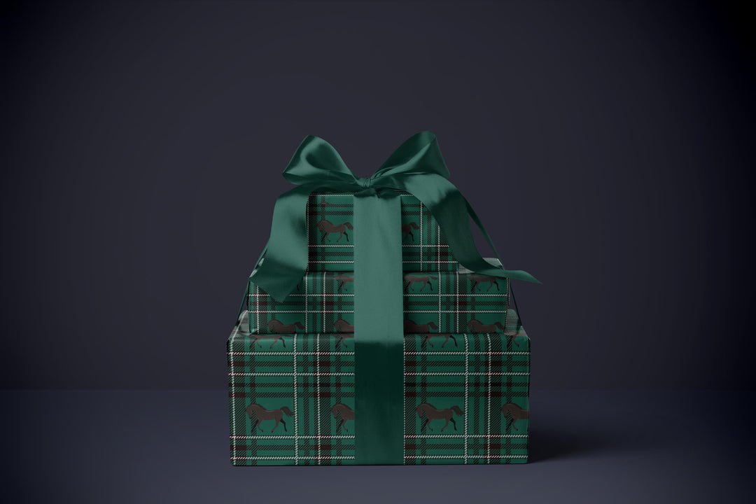 Green Plaid Horse Wrapping Paper