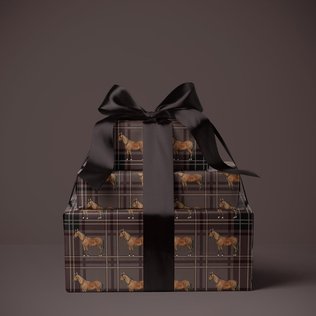 Brown Horse Gift Wrap: Rustic Plaid Equestrian Wrapping Paper