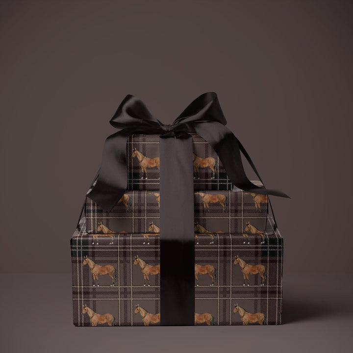 Brown Horse Gift Wrap: Rustic Plaid Equestrian Wrapping Paper