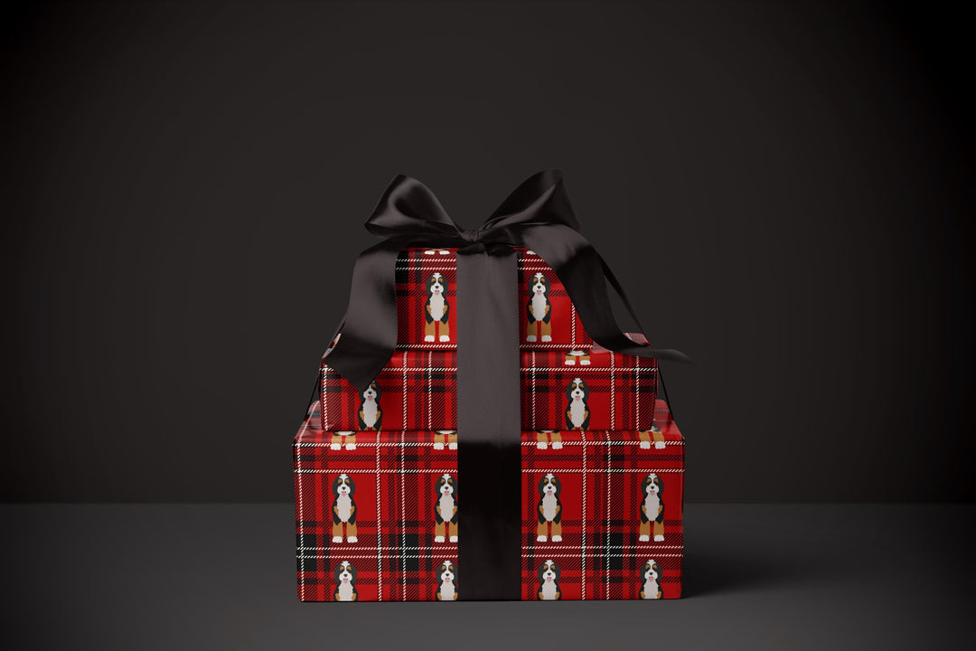 Red Plaid Bernedoodle Wrapping Paper – Custom Dog Gift Wrap