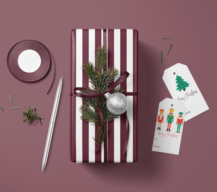 Burgundy Striped Wrapping Paper Birthday Gift Wrap Holiday Wrapping Paper Elegant & Classic Gift Wrap