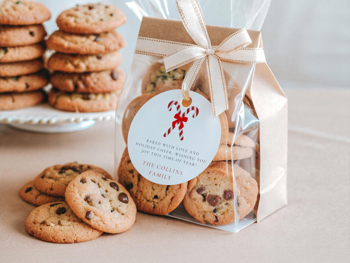Baked with Love and Holiday Cheer Candy Cane Christmas Gift Tags | Personalized Tags for Baked Goods, Neighbor Gifts, Holiday Treats