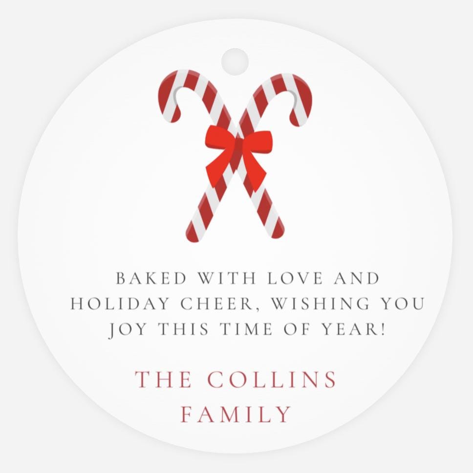 Baked with Love and Holiday Cheer Candy Cane Christmas Gift Tags | Personalized Tags for Baked Goods, Neighbor Gifts, Holiday Treats