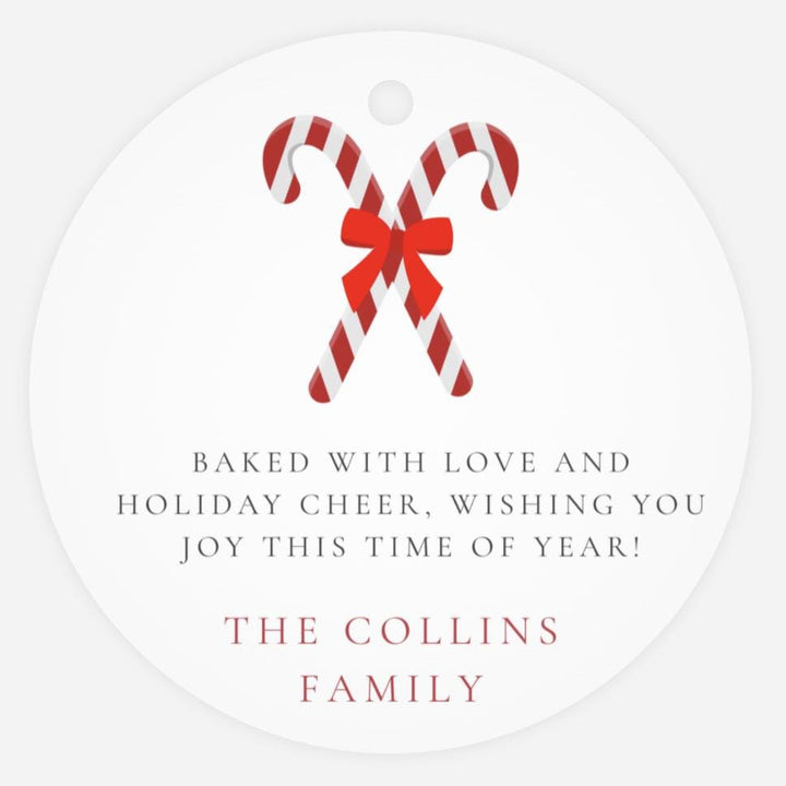 Baked with Love and Holiday Cheer Candy Cane Christmas Gift Tags | Personalized Tags for Baked Goods, Neighbor Gifts, Holiday Treats
