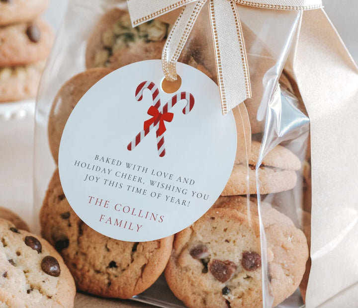 Baked with Love and Holiday Cheer Candy Cane Christmas Gift Tags | Personalized Tags for Baked Goods, Neighbor Gifts, Holiday Treats