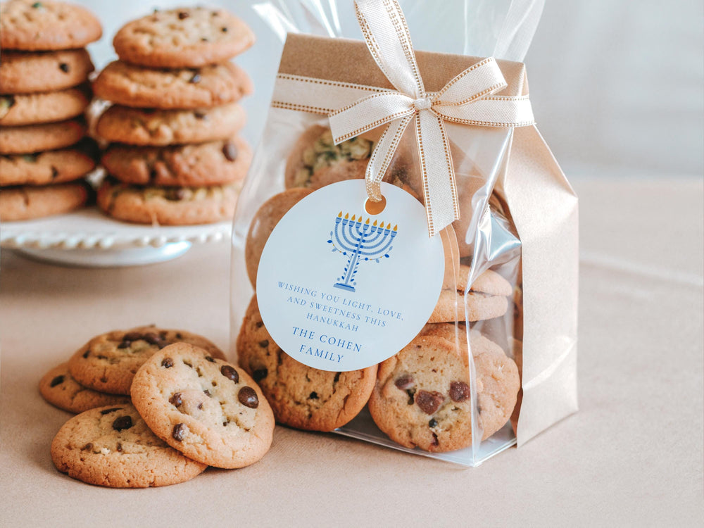 Personalized Hanukkah Gift Tags | Menorah Blue and Gold Hanukkah Tags | Custom Family Hanukkah Favor or Treat Tags