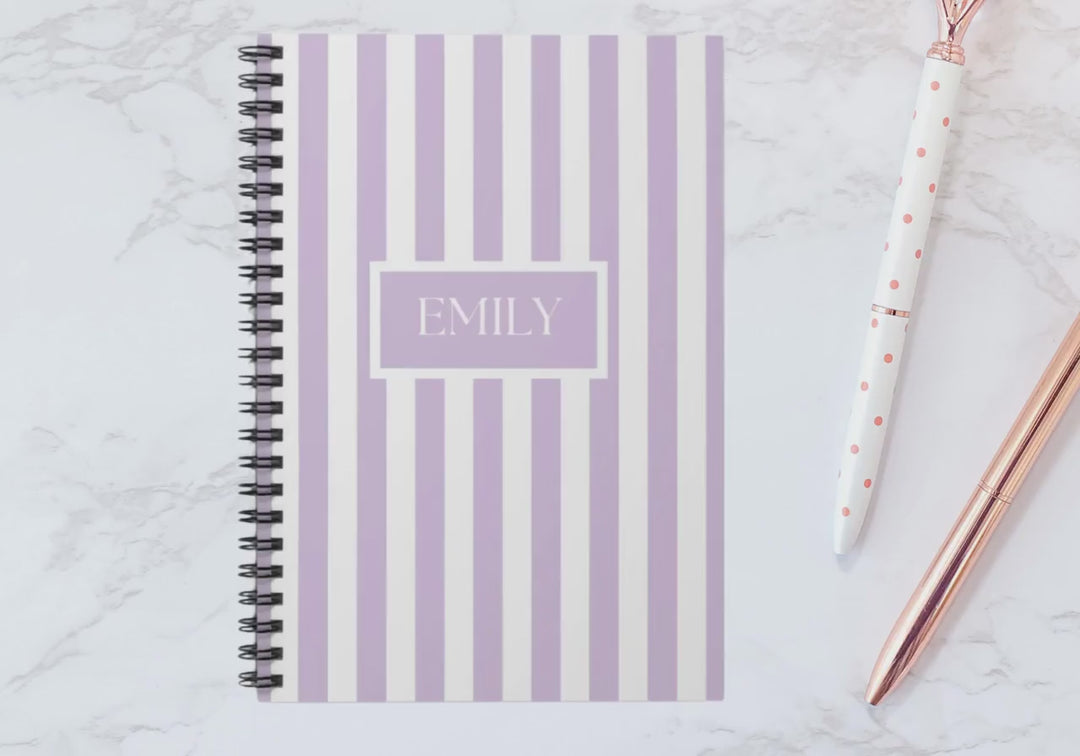 Personalized Purple Stripes Spiral Notebook | 118 Pages Ruled Line | Custom Name Notebook | Stylish & Durable