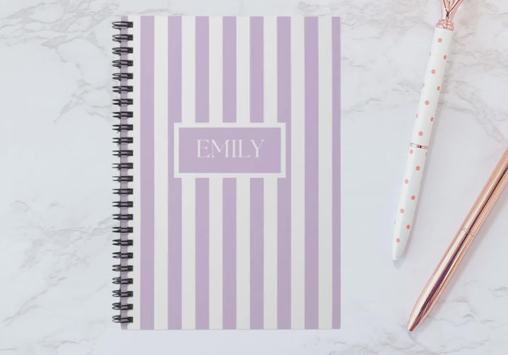 Personalized Purple Stripes Spiral Notebook | 118 Pages Ruled Line | Custom Name Notebook | Stylish & Durable