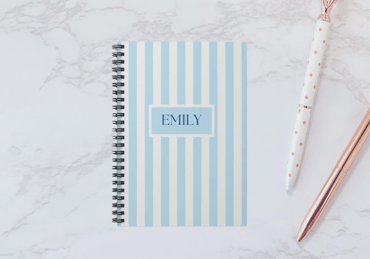 Personalized Blue Striped Spiral Notebook | Custom Name Notebook | Gift idea for Students, Organized Moms, teacher back to school Gifts