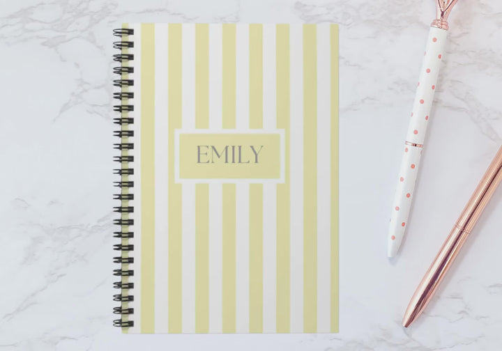 Personalized Yellow Stripes Spiral Notebook | 118 Pages Ruled Line | Custom Name Notebook | Stylish & Durable