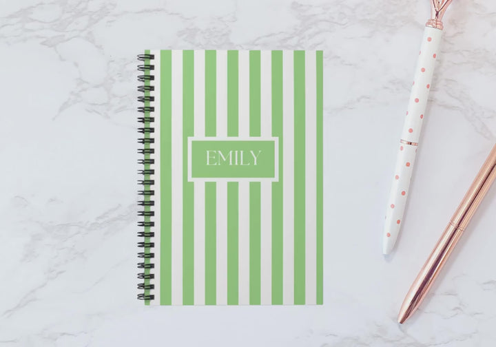 Light Green Striped Personalized Notebook | Custom Name Journal for Students, Parents & Note-Takers