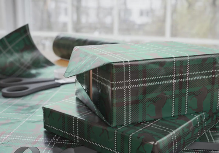 Green Plaid Horse Wrapping Paper Equestrian Gift Wrap Country Gift Wrap Horse Lover Gift Wrap Plaid Holiday Gift Wrap Christmas Wrapping