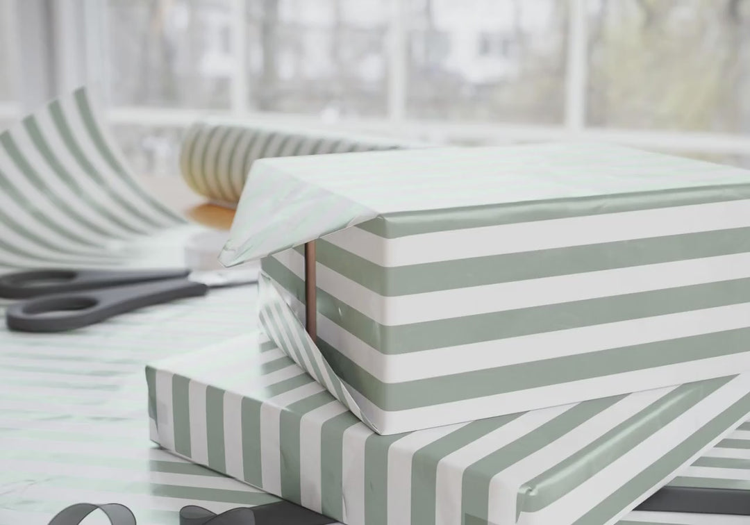 Elegant Light Green Striped Wrapping Paper | Traditional Gift Wrap Birthdays, Christmas, Anniversaries, Holidays & Special Occasions