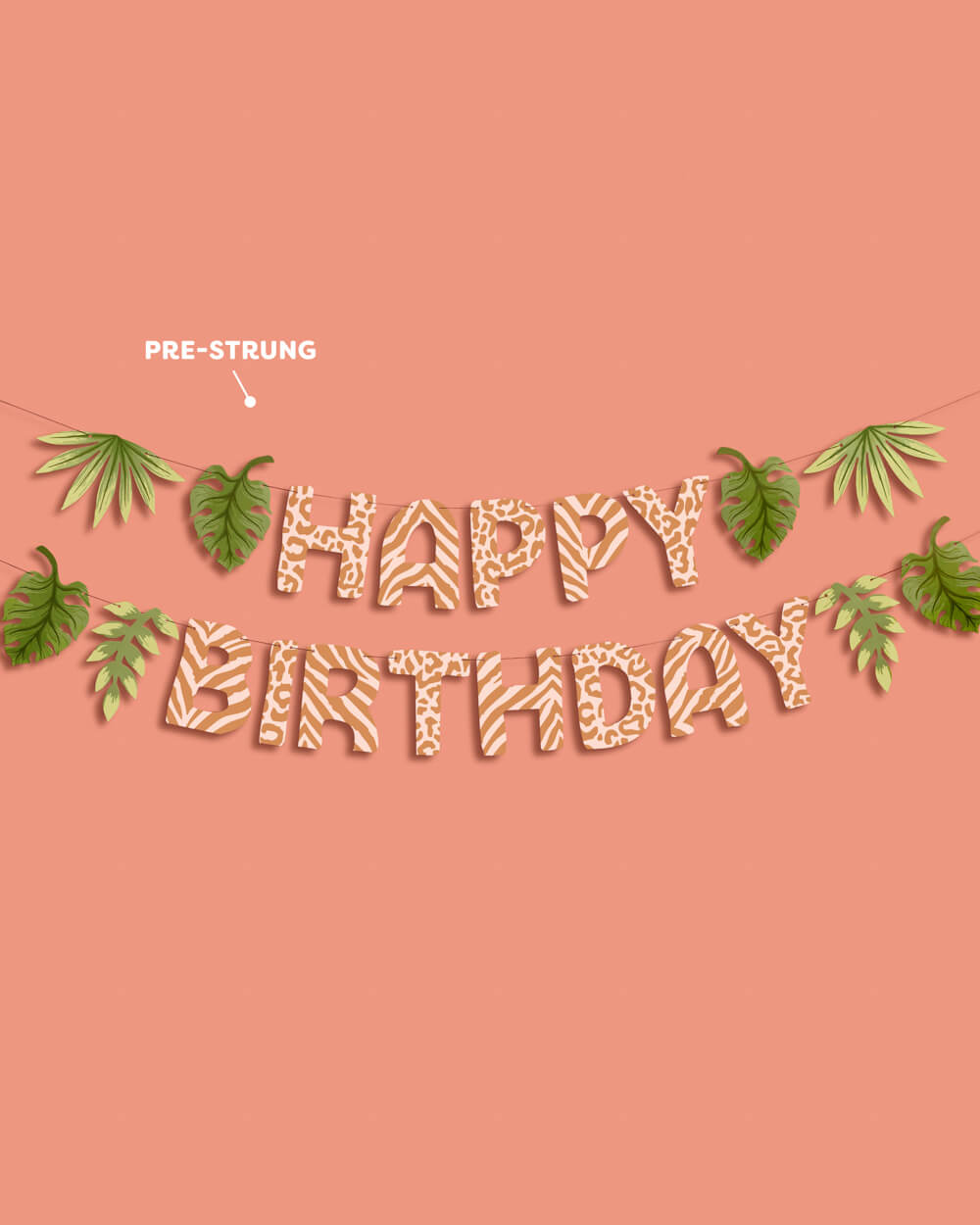 Safari Birthday Banner - animal print + leaf icons