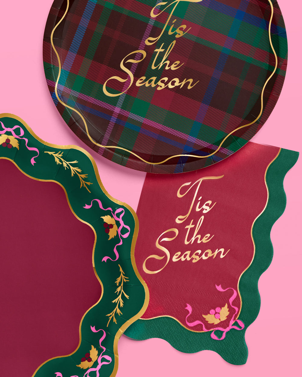 Tis the Season Plate Set - 32 paper plates, 2 sizes