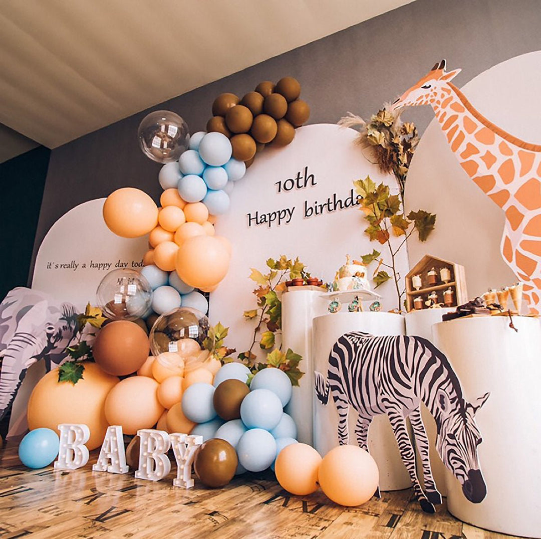 Giraffe Safari Balloon Garland Kit – Blue &amp; Mocha Jungle Theme