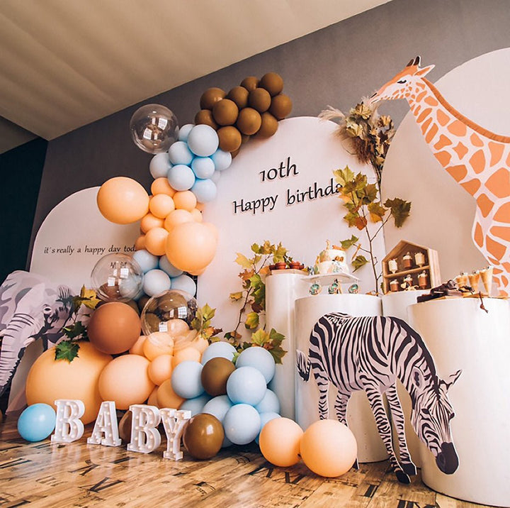 Giraffe Safari Balloon Garland Kit – Blue &amp; Mocha Jungle Theme